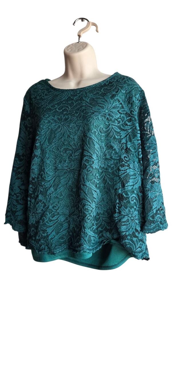 Vintage Women's Green Forest Lace Sexy Christmasy Romantic Top Blouse Size 2X